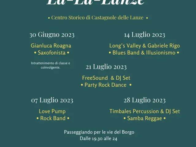 Castagnole delle Lanze: dal 30 giugno al 28 luglio la terza edizione di "La la Lanze"