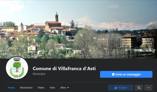Il Comune di Villafranca d'Asti è ora su Facebook